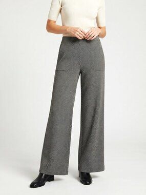 Max Studio Ponte Wide Leg Pants Black Cream Printed Size L NWT